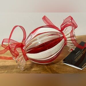 Robert Stanley Glass Christmas Ornament Wrapped Candy Cane Peppermint 4.25” NEW